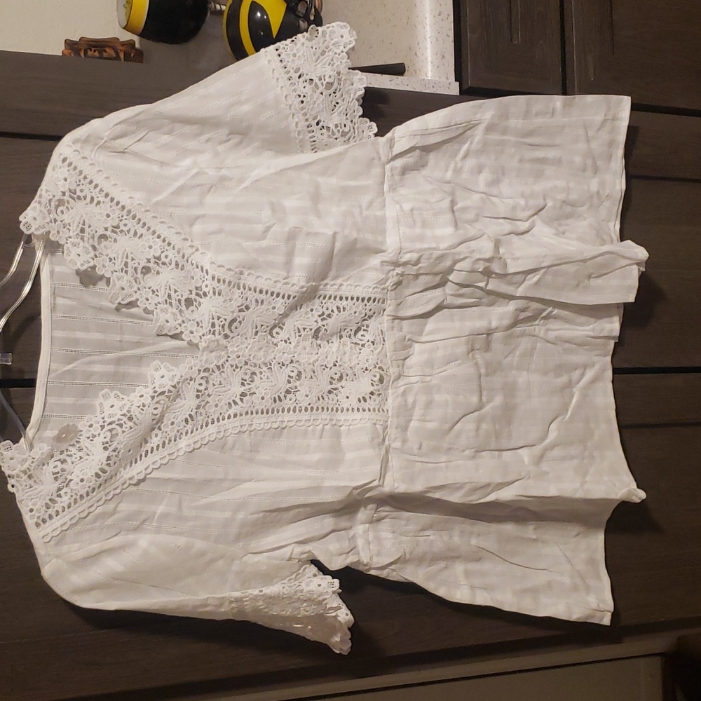 ♥️New boutique white lace slicing Cotton top - Picture 7 of 12
